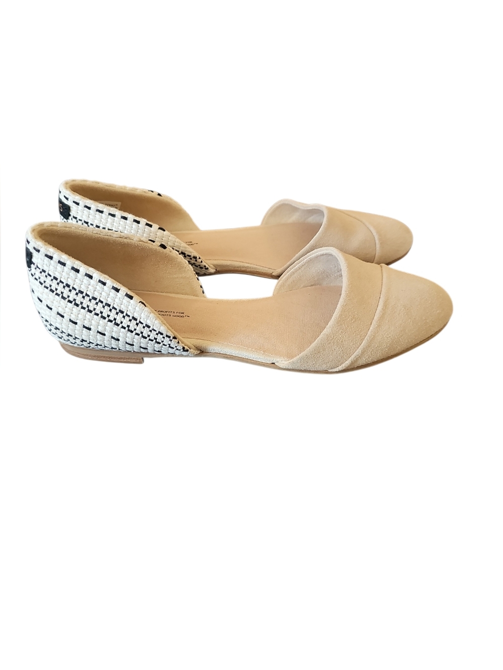 Toms Beige Suede D'Orsay Flat - Women Shoes Cream Black Heels Sz 9 SH370 - Picture 2 of 7